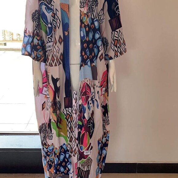 Over Sized Kimonos Women's Geometry Print Rayon Kimonos for Summer Loose Open Fr - Picture 8 of 8